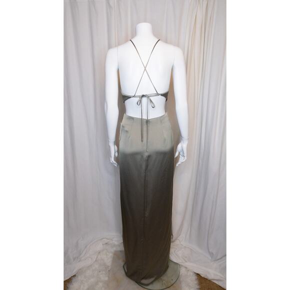JENNY YOO 'Kendra' Satin Gown in Moss Sage Green NWT US 6 - Picture 7 of 11